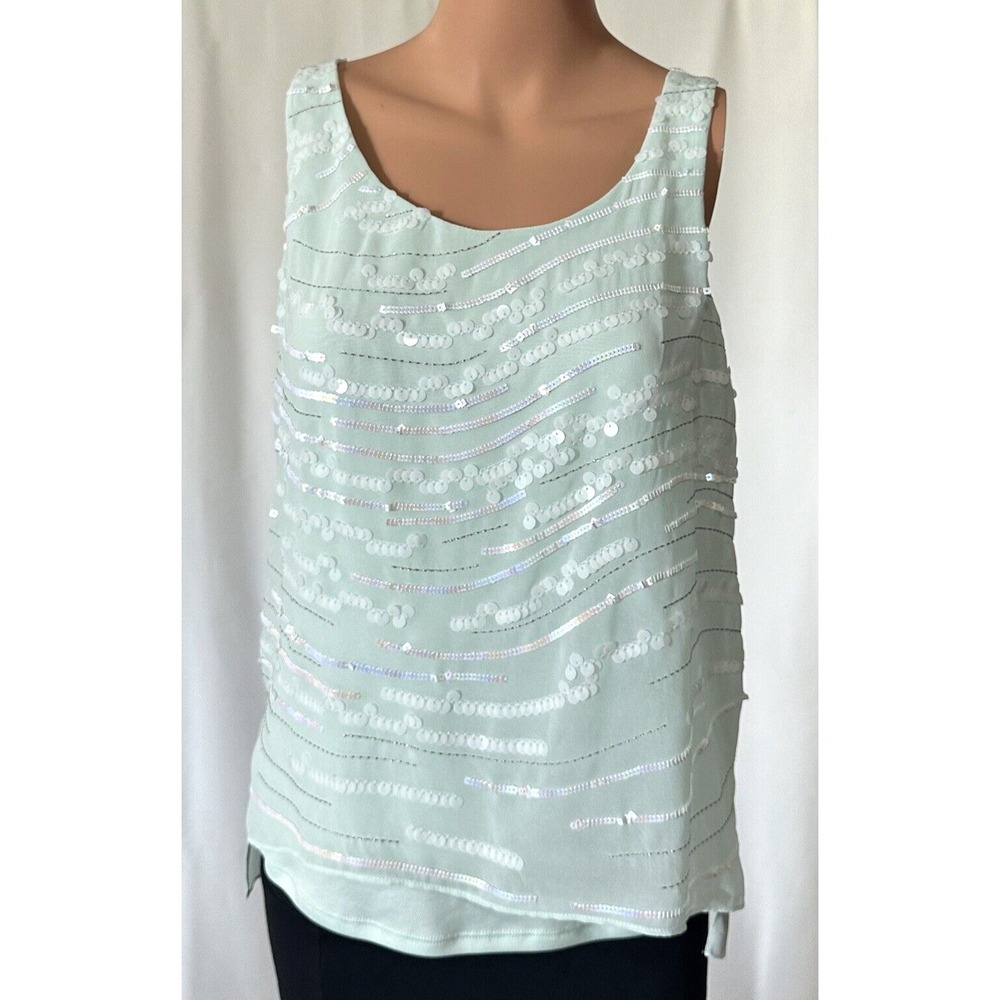 Express Shirt Cami Women's Size S Pastel Green Layers Sequins Tank Top Blouse
